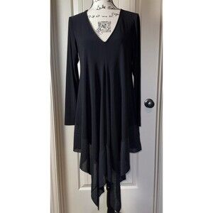 Joseph Ribkoff V-Neck Handkerchief Hem Dress Black Sz 14 Lagenlook Party